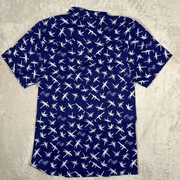 NWT Savage Tacticians Blue White 2nd Amendment Guns Hawaiian Shirt Men’s Size S - Picture 5 of 7